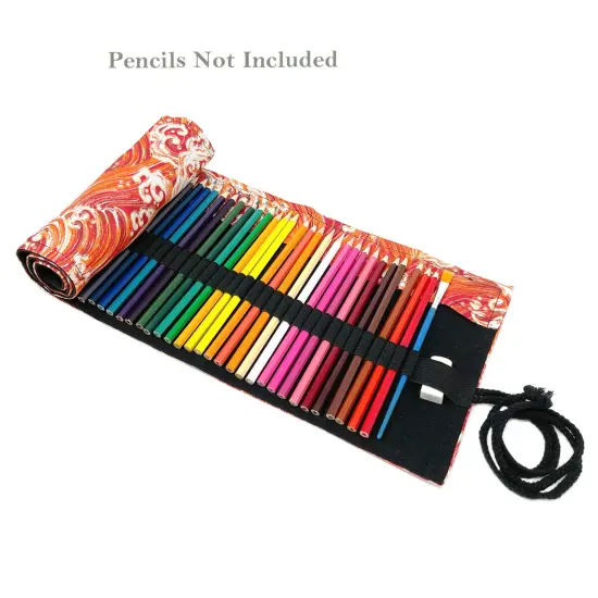 Wrapables Pencil Roll Organizer, Colored Pencil Wrap Pouch (72 slots) Orange Waves {4}