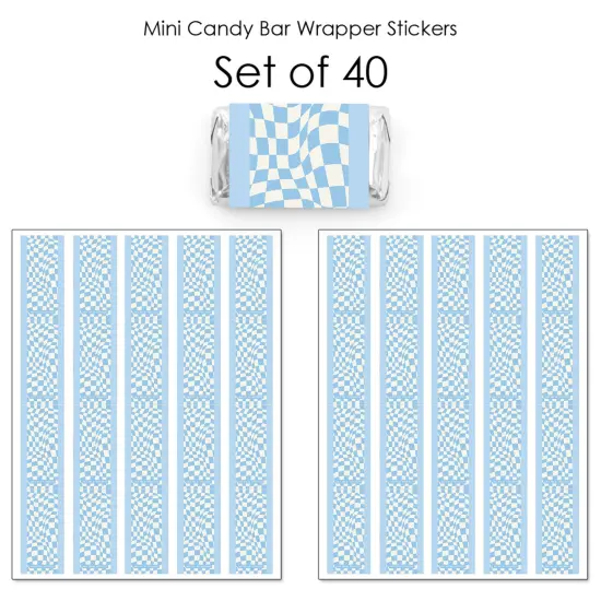 Big Dot of Happiness Blue Checkered Party - Mini Candy Bar Wrapper Stickers - Small Favors - 40 Count {4}