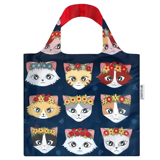 Wrapables AllyBag Collection Reusable Shopping Bag Floral Cat {1}