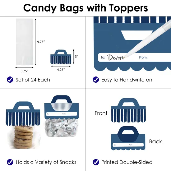 Big Dot of Happiness Navy Stripes - DIY Simple Party Clear Goodie Favor Bag Labels - Candy Bags with Toppers - Set of 24 {4}