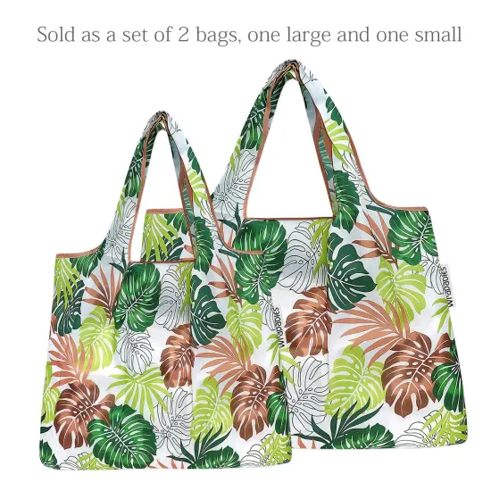 Wrapables Large & Small Foldable Tote Nylon Reusable Grocery Bags, Set of 2 Fern Leaves {3}