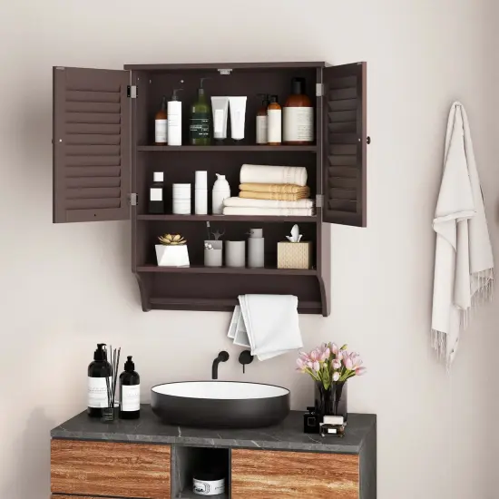 Costway Bathroom Wall Mounted Medicine Cabinet with Louvered Doors & Towel Bar Espresso/Grey/White/Black {4}