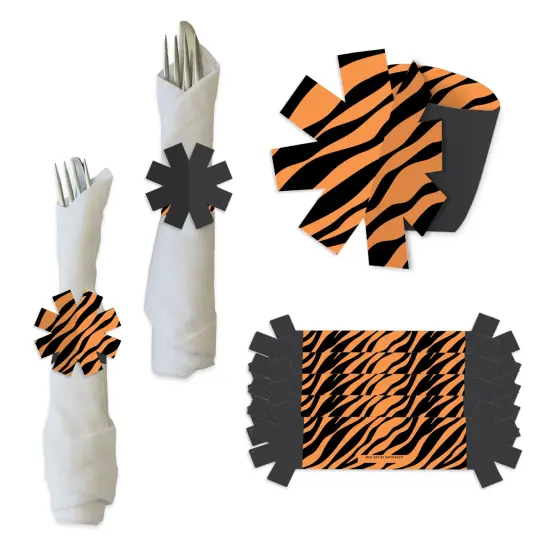 Big Dot of Happiness Tiger Print - Jungle Party Paper Napkin Holder - Napkin Rings - Set of 24 {1}
