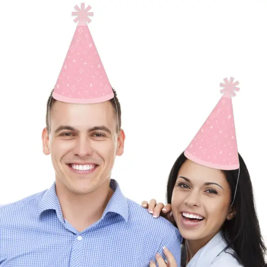 Big Dot of Happiness Pink Confetti Stars - Cone Happy Birthday Party Hats for Kids and Adults - Set of 8 (Standard Size) {3}