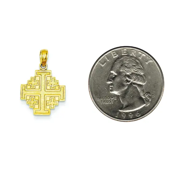 14K Yellow Gold Jerusalem Cross Pendant Charm Jewelry 22mm x 15mm {2}