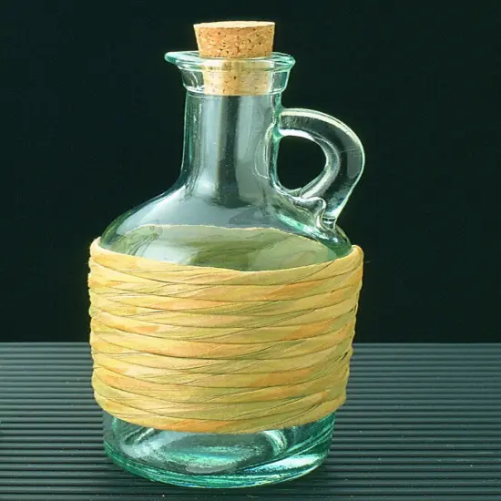 Green Glass Jug Oil / Vinegar with Cork Stopper (Rafia), 8-Ounce {1}