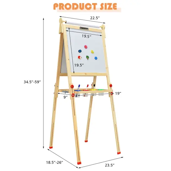 Kids Art Easel with Paper Roll Double-Sided Regulable Drawing Easel Plank {6}