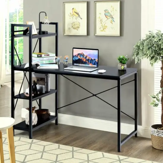 47.5 Inch Writing Study Computer Desk with 4-Tier Shelves Black {2}