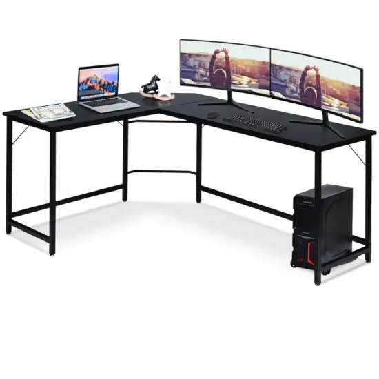 L Shaped Desk Corner Computer Desk PC Laptop Gaming Table Workstation Brown {9}