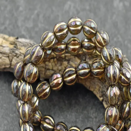 *20* 8mm Gold Washed Bronze Lustered Topaz Faceted Round Melon Beads {3}