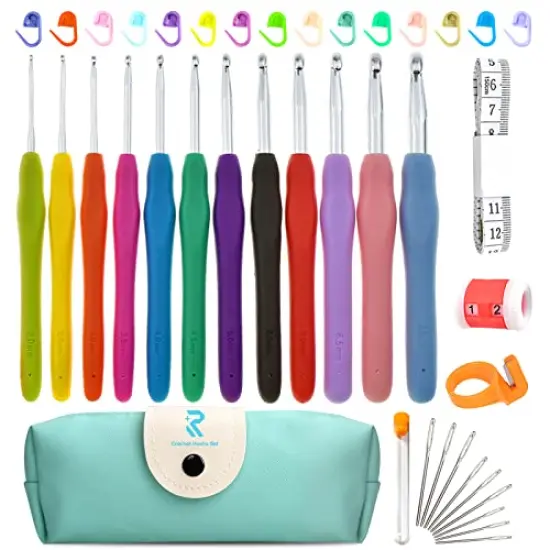 Crochet Hooks Set, RealPlus 12 Sizes Crochet Hooks Set for Arthritic Hands, Ergonomic Soft Grip Handles, Crochet Kit for Beginners, Christmas Gifts for Women, Large Crochet Needle with Blue Case {1}