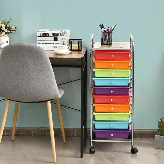 10-Drawer Rolling Storage Cart with Lockable Wheels and Steel Frame for Home or Office Use Multicolor {4}
