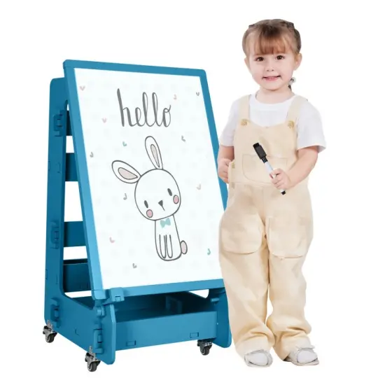 Kids' Standing Art Easel with 4-Level Adjustable Height and Multi-Functional Drawing Board Navy {6}