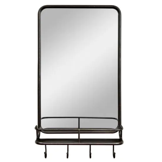 Wall Bathroom Mirror with Shelf Hooks Sturdy Metal Frame for Bedroom Living Room {1}