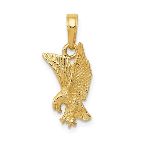 14K Yellow Gold Eagle Swooping Charm Bird Pendant Jewerly 19mm x 9mm {1}
