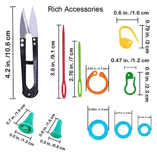 18 pcs Bamboo Knitting Needles Set, Exquiss 18 Pairs Circular(31.5&rdquo;) Wooden Knitting Needles with Colored Plastic Tube, 36PCS Single Pointed Bamboo Knitting Needles(9.5&rdquo;), Include Knitting Tools for Weaving {6}