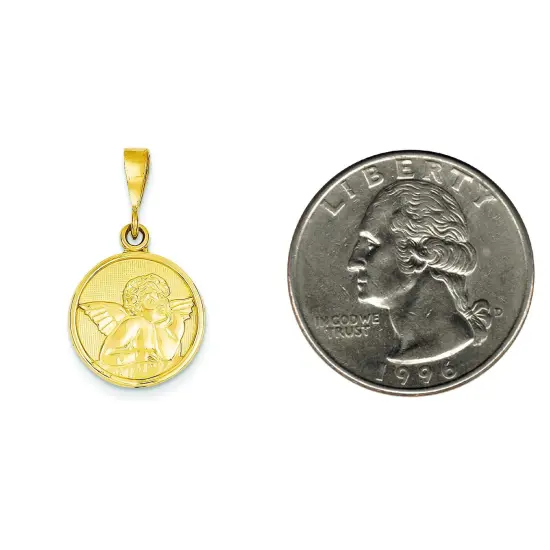 14K Yellow Gold Angel Pendant Charm Religious Jewerly 29mm x 16mm {2}