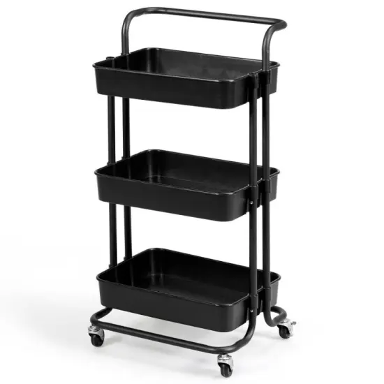 3-Tier Multi-Purpose Vertical Utility Cart with Smooth Casters Ample Storage and Drainage Design White {8}