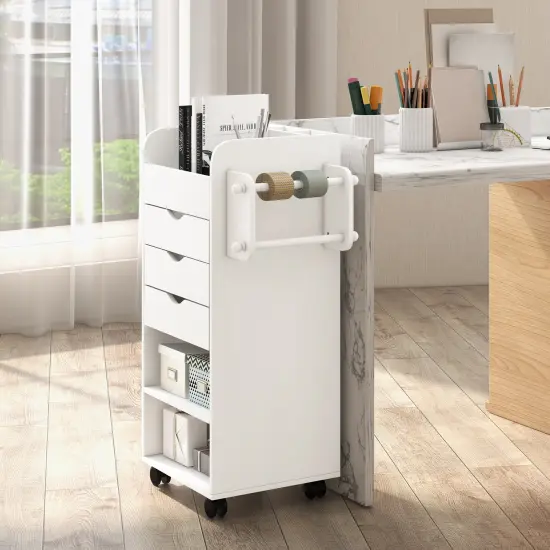Costway Craft Storage Cart Mobile Drawer Utility Cart w/Drawers Shelves White {4}