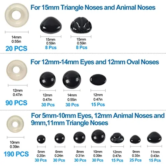 566PCS Safety Eyes and Noses for Amigurumi, Stuffed Crochet Eyes with Washers, Craft Doll Eyes and Nose for Teddy Bear, Crochet Toy, Stuffed Doll and Plush Animal (Various Sizes) {5}