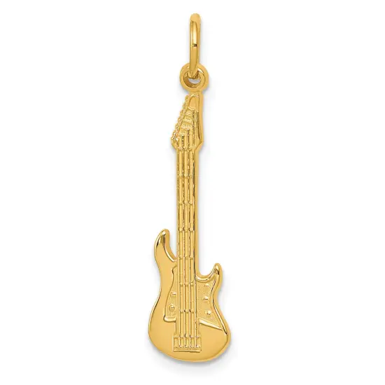 14K Gold Electric Guitar Charm Rock Music Pendant Jewerly 30mm x 8mm {1}