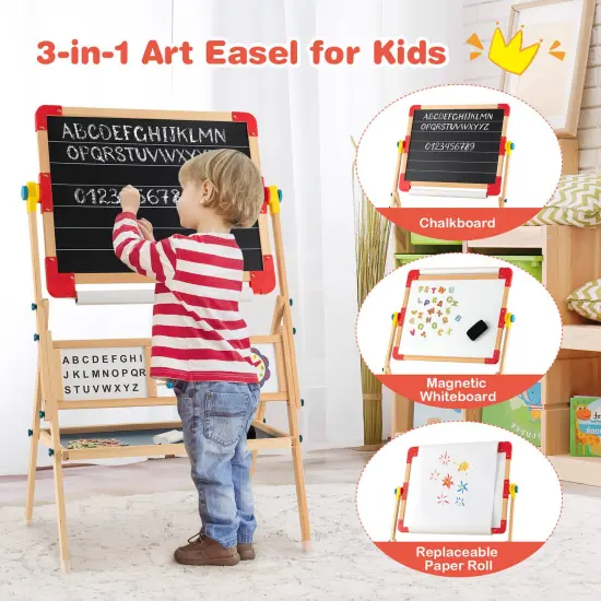 3-in-1 Wooden Art Easel for Kids with Drawing Paper Roll {4}