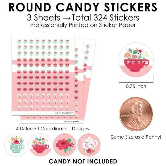Big Dot of Happiness Floral Let's Par-Tea - Garden Tea Party Small Round Candy Stickers - Party Favor Labels - 324 Count {4}