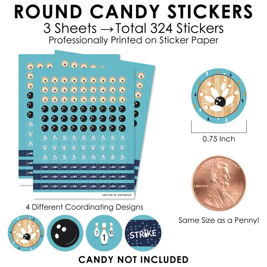 Big Dot of Happiness Strike Up the Fun - Bowling - Birthday Party or Baby Shower Small Round Candy Stickers - Party Favor Labels - 324 Count {4}