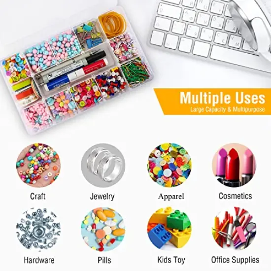 15 Large Grids Plastic Organizer Box with Dividers, Exptolii Clear Compartment Container Storage for Washi Tapes Beads Crafts Jewelry Fishing Tackles, Size 11 x 6.3 x 2.2 in {4}