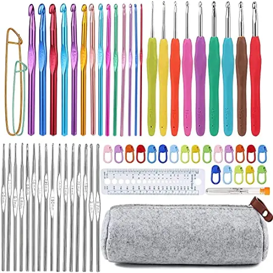 72 Pcs Crochet Hooks Set, Crochet Hooks Kit Plus Large Eye Blunt Needles Ergonomic Yarn Knitting Needles Marking Clips Tools Set with Crochet Needle Accessories {1}
