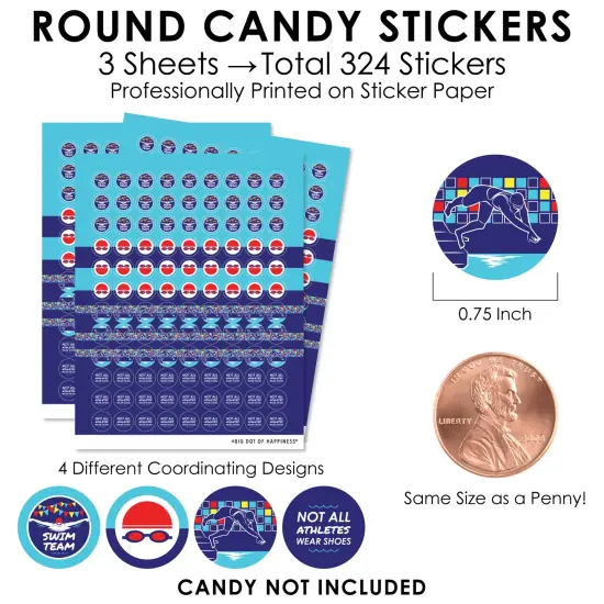 Big Dot of Happiness Making Waves - Swim Team - Swimming Party or Birthday Party Small Round Candy Stickers - Party Favor Labels - 324 Count {4}