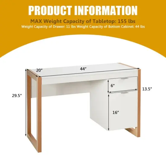 Modern Computer Desk Study Table Writing Workstation with Cabinet and Drawer-White {2}