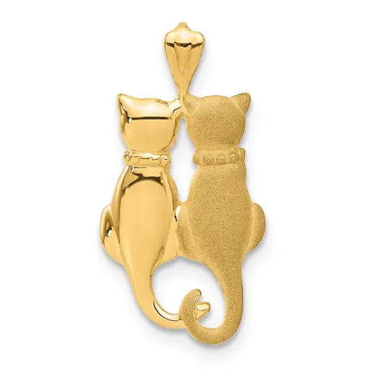 14K Yellow Gold Cats Pendant Charm Kitty Jewelry New 0.96"X 0.5" 24.4mm x 12.6mm {1}