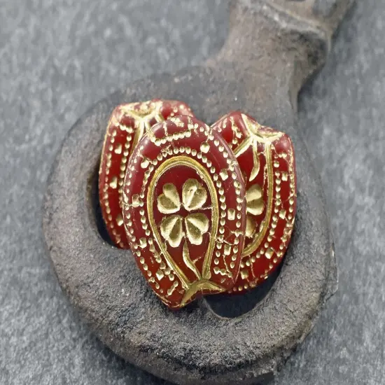 21x18mm Bronze Washed Translucent Dark Red Lucky Horseshoe Beads {3}