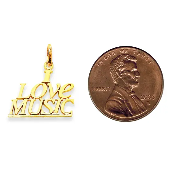 14K Gold I Love Music Charm Musician Musical Pendant Jewerly 20mm x 17mm {2}