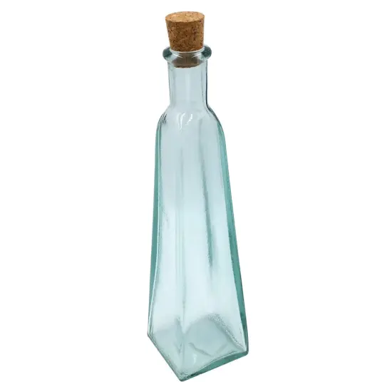Green Glass Pyramid Bottle with Cork - 10 oz Capacity {1}