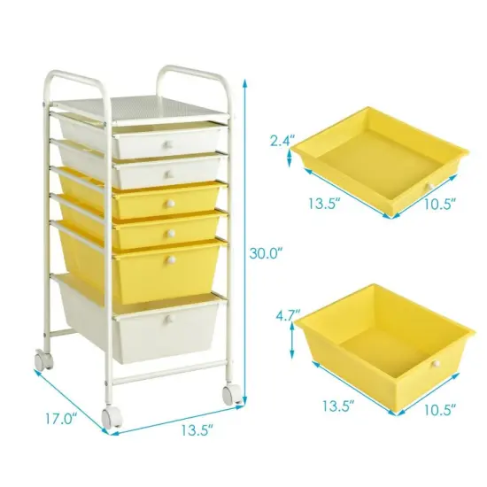 Multi-functional 6 Drawers Rolling Storage Cart Organizer with Four Movable Casters Yellow {6}