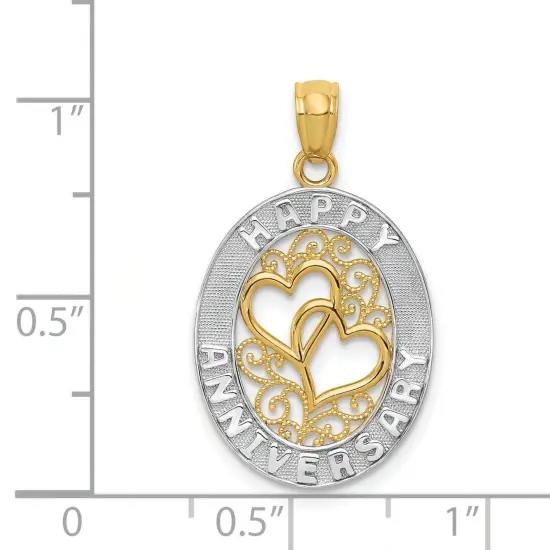 14K Two Tone Gold Happy Anniversary Hearts Pendant Charm Jewelry 26 x 15 mm {2}