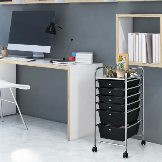 Multi-functional 6 Drawers Rolling Storage Cart Organizer with Four Movable Casters Black {4}