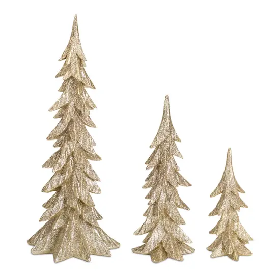 Melrose Set of 3 Glittery Christmas Trees Tabletop Decoration 25.5&rdquo; Gold {1}