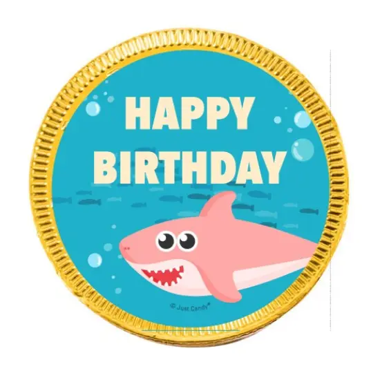 84 Pcs Pink Shark Kid's Birthday Candy Party Favors Chocolate Coins with Gold Foil {3}