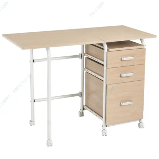 Folding Computer Laptop Desk Wheeled Home Office Furniture Natural {1}