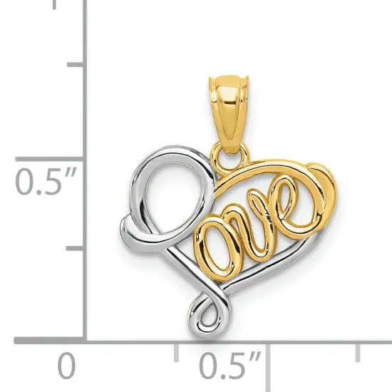 14K Two Tone Gold Love Pendant Charm Jewelry 19 x 15 mm {2}