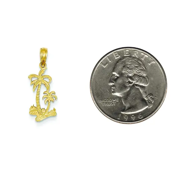 14K Yellow Gold Palm Trees Charm Tropical Beach Pendant Jewerly 22.5mm x 9mm {2}