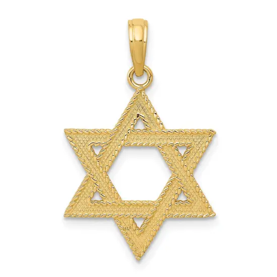 14K Yellow Gold Star of David Pendant Charm Jewelry 26mm x 17mm {1}