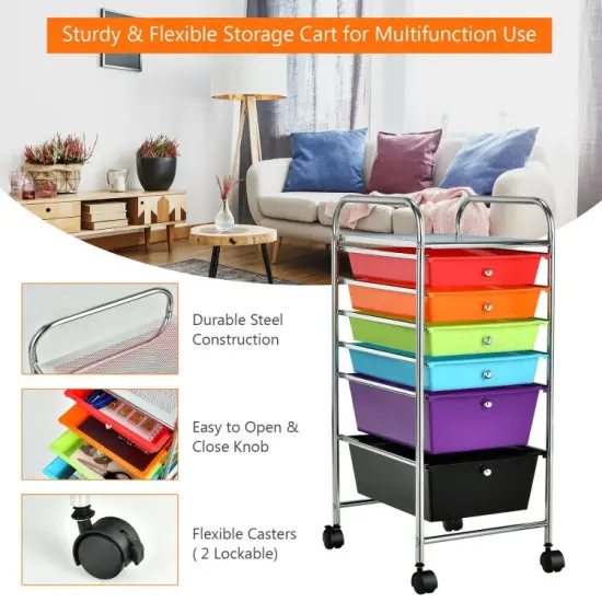 Multi-functional 6 Drawers Rolling Storage Cart Organizer with Four Movable Casters Multicolor {5}