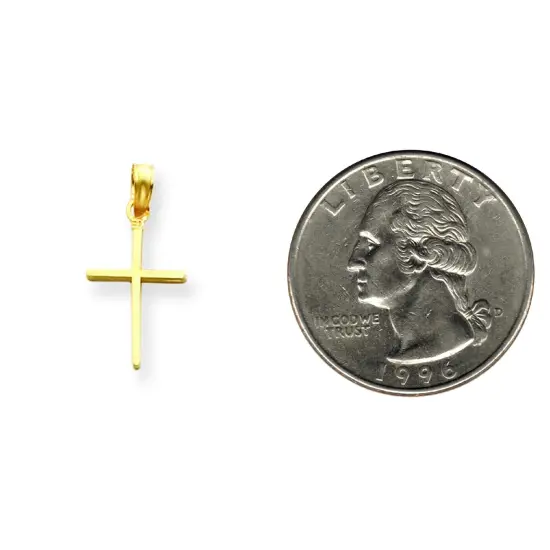 14K Yellow Gold Stick Cross Pendant Charm Jewelry 24mm x 12mm {2}