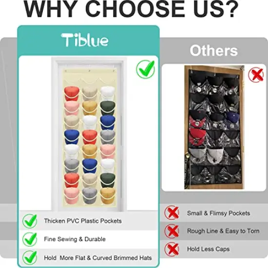 Hat Rack 27 Pockets - Hat Organizer For Baseball Cap - Hat Racks For Baseball Caps Hat Holder Hanging Over The Door Closet, Hat Storage With Large Clear Pockets & 3 Hooks For Baseball Cap& Cowboy Hat {3}