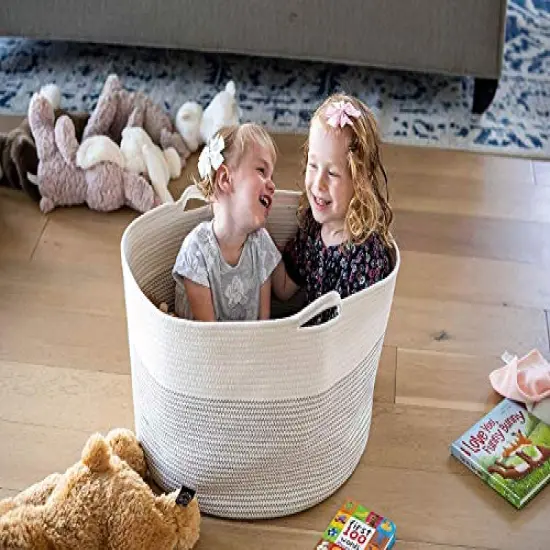 Little Hippo Baskets XXXL Large Cotton Rope 22"x22"x14" Storage Woven Blanket Living Room Toy Basket for Organizing, Kids Organizer {5}