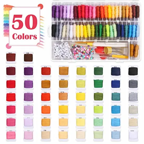 488 Pcs String Bracelet Making Kit, Friendship Bracelet String Kit with 50 Skeins Embroidery Floss Cross Stitch Thread, 400Pcs Friendship Bracelet Beads, 37Pcs Embroidery Tools and Storage Box {6}